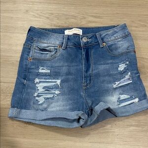 Wax Jean Women's Ripped Blue Denim Shorts